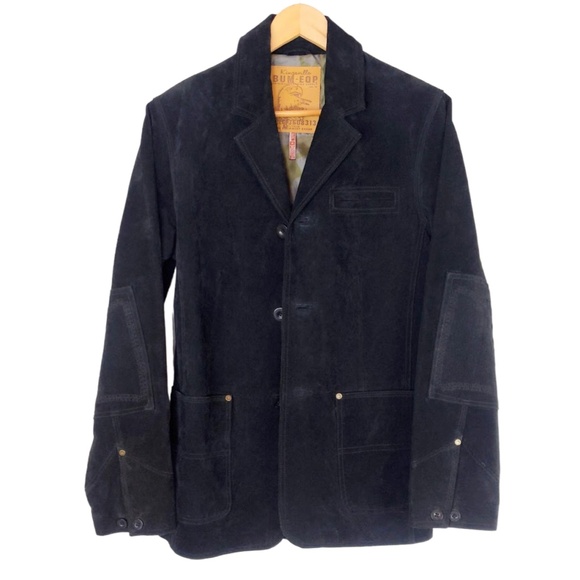 Vintage 90s B.U.M. Equipment Men’s Black Suede Jacket Coat Elbow Patches - Picture 2 of 16